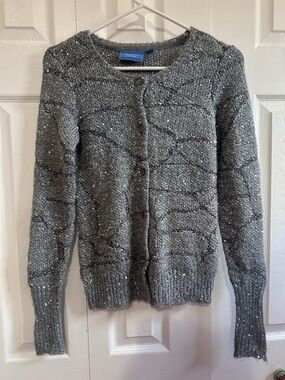 Simply Vera Vera Wang Gray Sequined Knit Cardigan Sweater